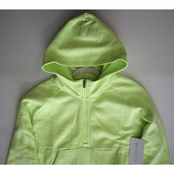 Athleta 473713062 Women Sz M Citron/Yellow Green Easy Fleece 1/2 Zip Hoodie - Picture 8 of 10